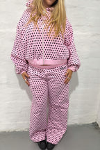 Polka Dot Colorblock Zip-Up Hoodie