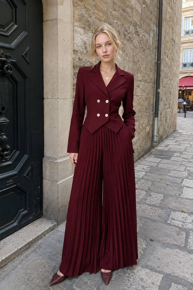 Tailored Pleated Two Piece Blazer Pants Set