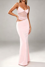 Sheer Panel Corset Cutout Maxi Dress