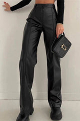 Slim Fit PU Edgy Straight Leg Casual Fashion Pants