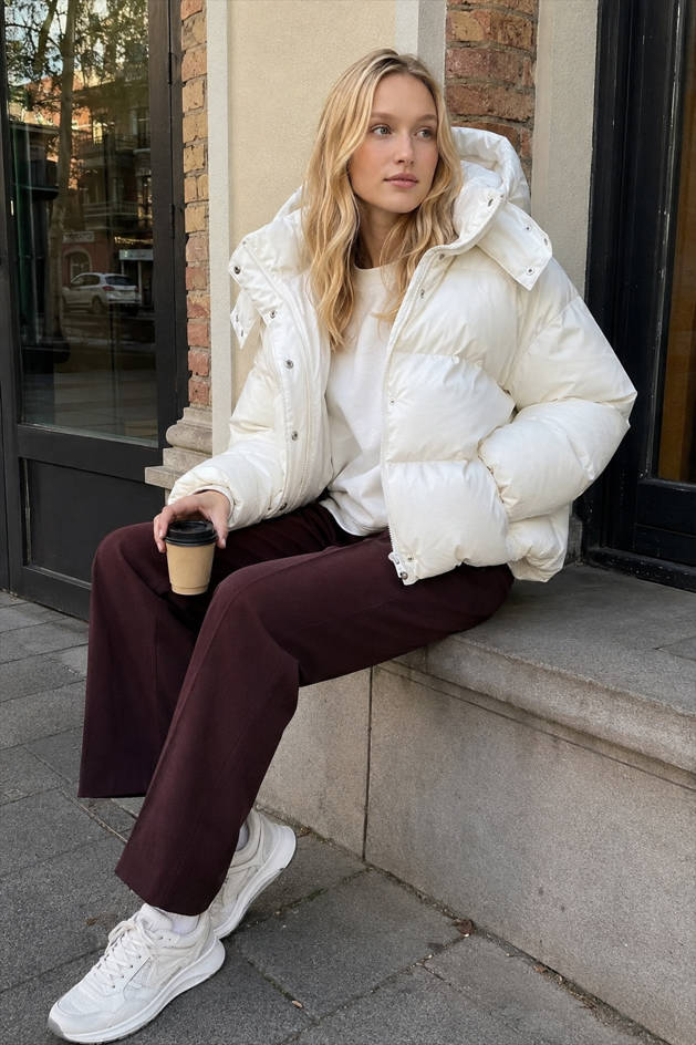 Relaxed Fit Cropped Hooded Puffer Jacket