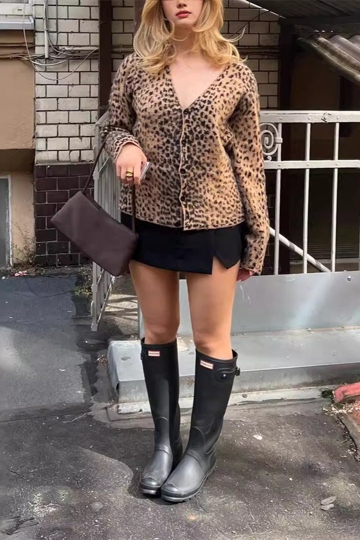 Leopard Mohair V-Neck Knit Top Secondary image