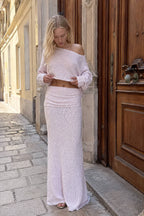 Ribbed Knit Off Shoulder Maxi Skirt Set