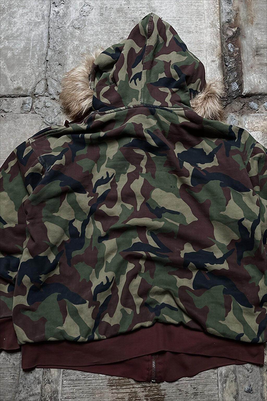 Camo Fur Trim Oversized Zip Hoodie