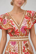 Floral Ruffle Slit Back V Boho Dress