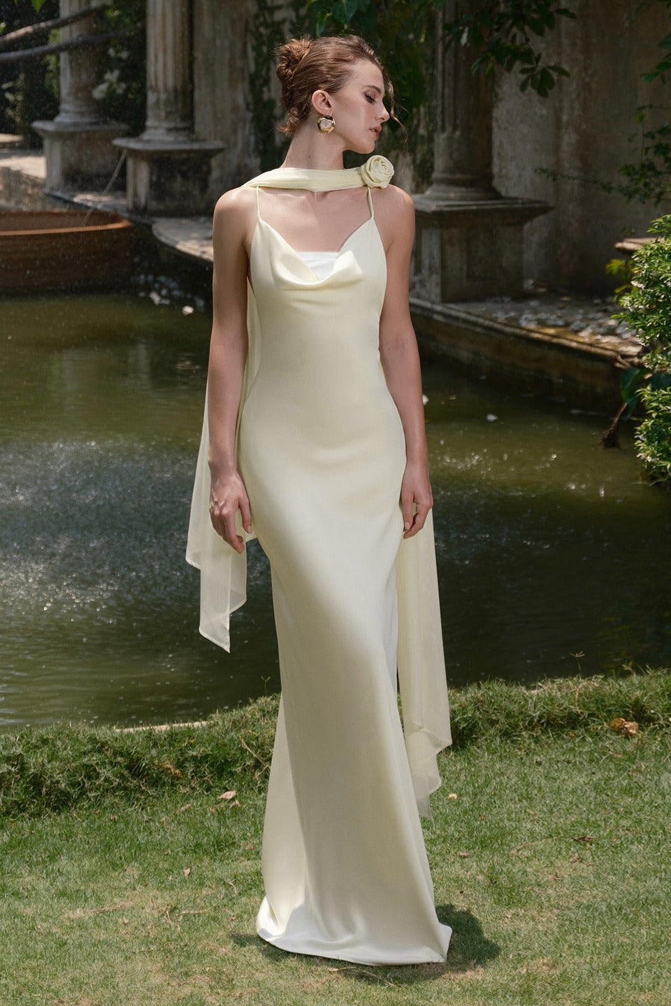 Retro Tie Back Satin Wedding Dress Main image