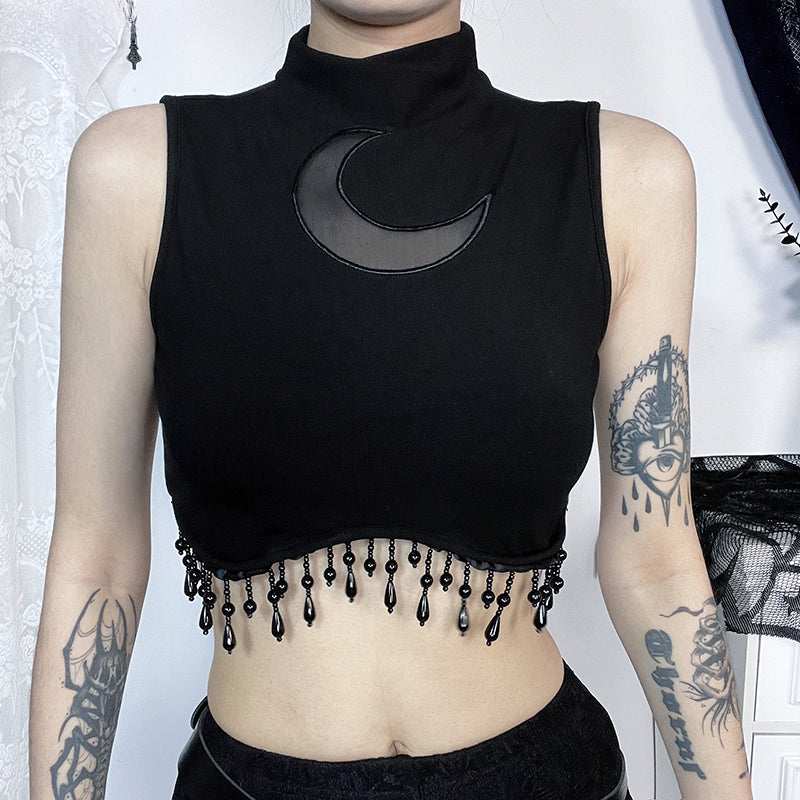 Vintage  Goth Moon Lace See Through Sleeveless Crop Top Secondary image