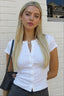 Crew Neck Button Front Fitted Crop Top