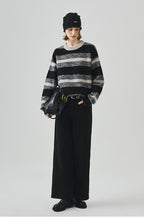 Loose Fit Round Neck Striped Sweater
