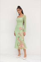 Floral Square Neck Long Sleeve Maxi Dress