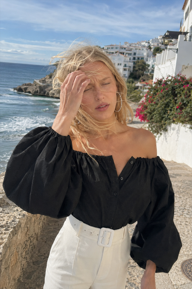 Elegant Puff Sleeve Cold Shoulder Blouse Main image