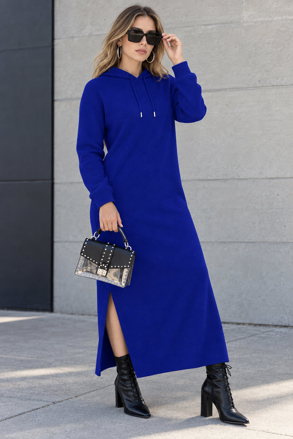 Slit Hem Hoodie Dress