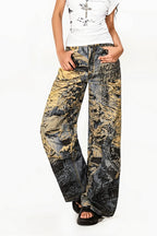 Graffiti Print Distressed Wide Leg Streetwear Jeans