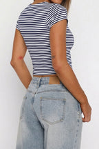 Chic Striped Square Neck Bodycon Tee