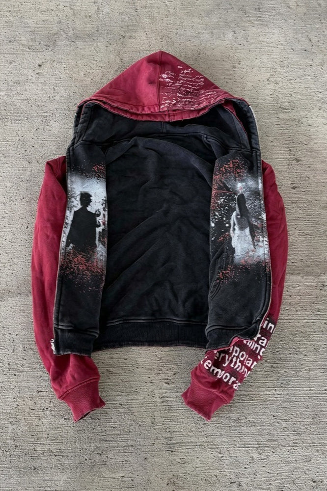 Dark Portrait Graphic Colorblock Zip Hoodie