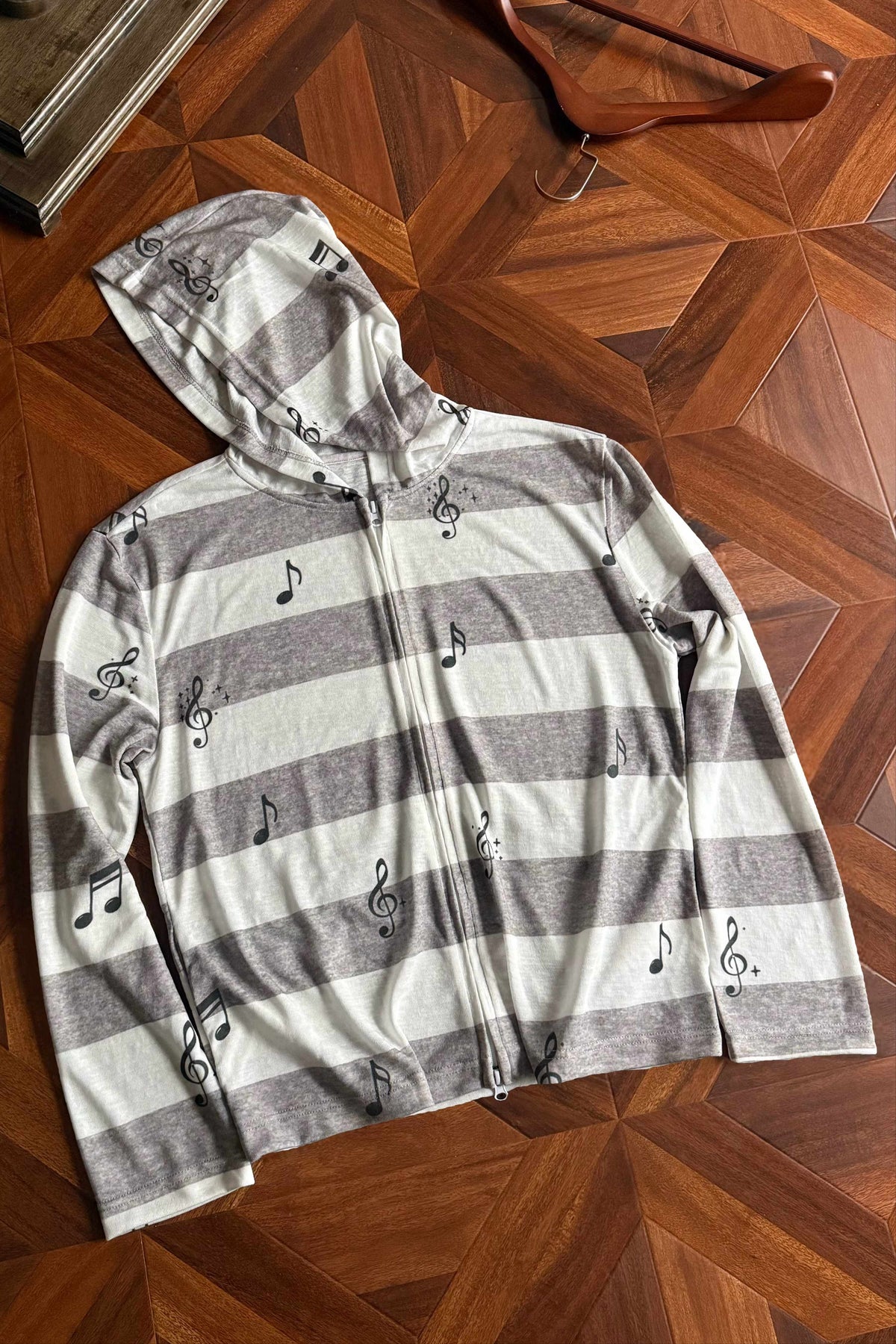 Striped Lyocell Oversized Zip Up Hoodie