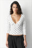 Polka Dot Ruched V Neck Long Sleeve T-shirts