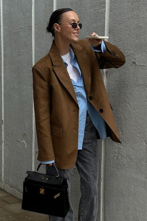 Suede Leather Vintage Brown Blazer Secondary image
