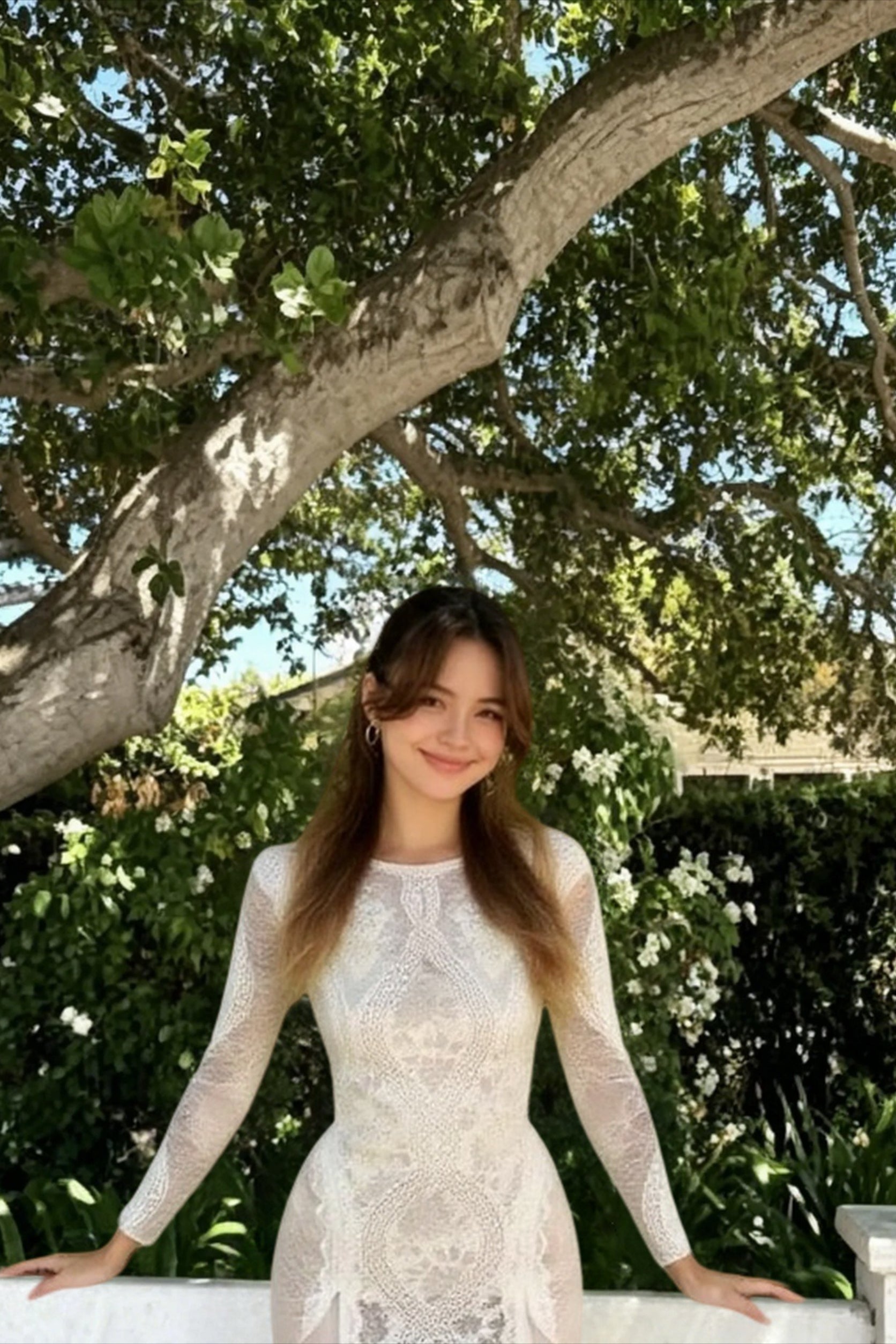 Round Neck Long Sleeve Lace Back Prom Dress Secondary image