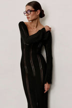 U Neck Long Sleeve Knit Work Dress