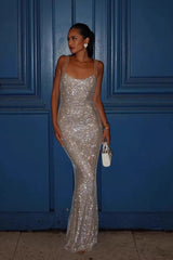 Glam Rhinestone Evening Maxi Dress
