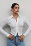 Ruched Front Stretch Fitted Long Sleeve Blouse