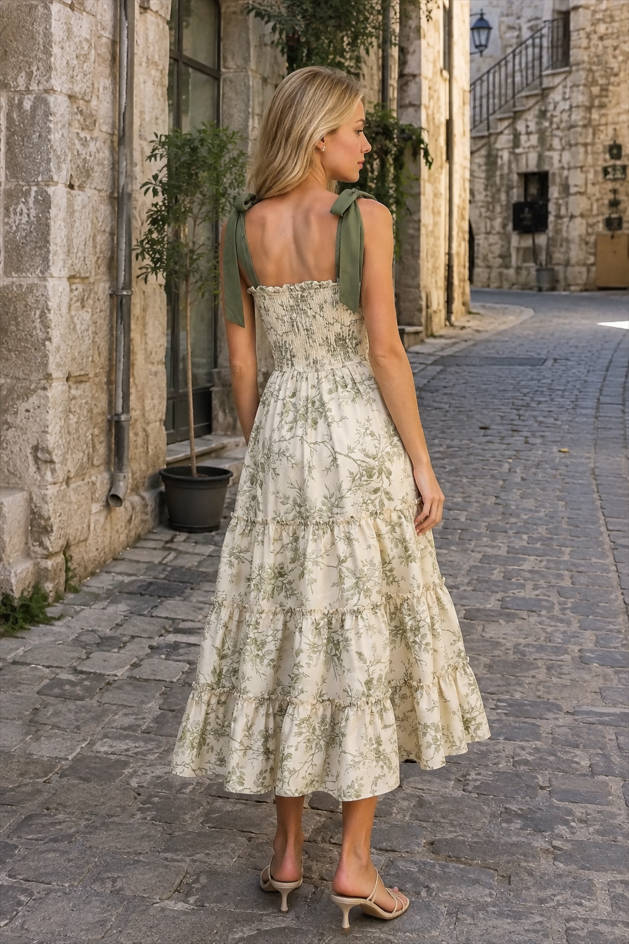 Ruffled Wide-Strap Midi Dress