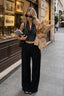 Elegant Stripe Halter Sleeveless Backless Draped Halter Top