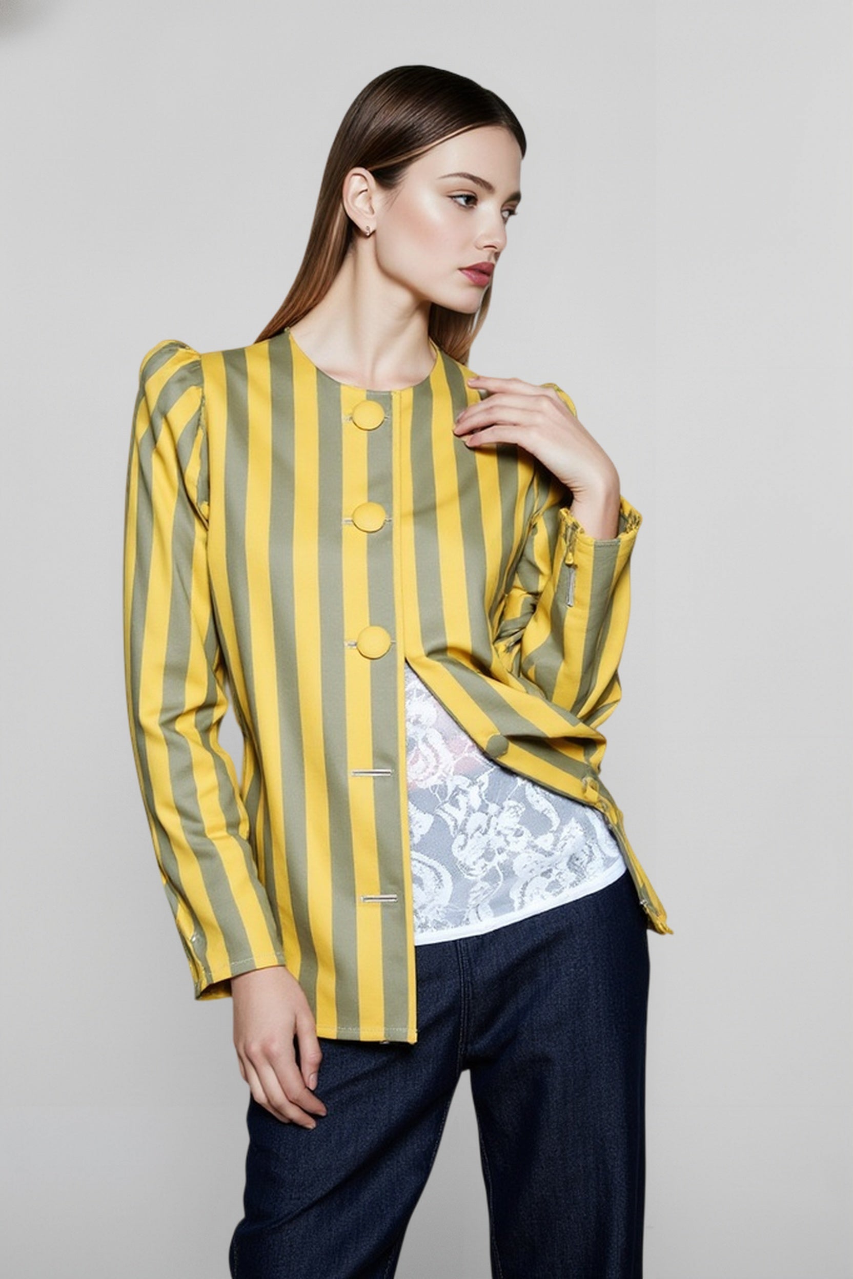 Versatile Stripe Puff Blouse Secondary image