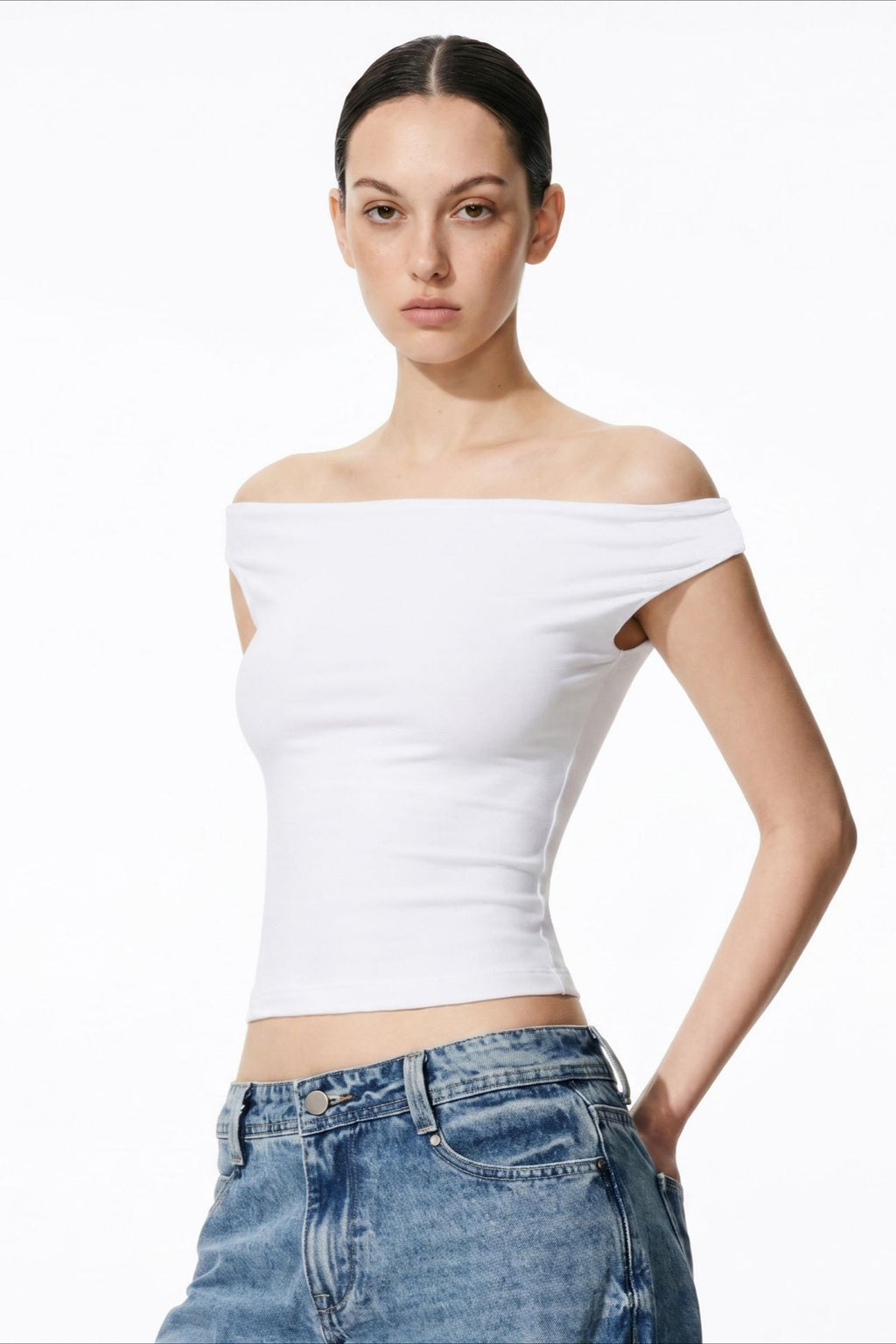 Stretch Soft One-Shoulder Fitted Crop Top