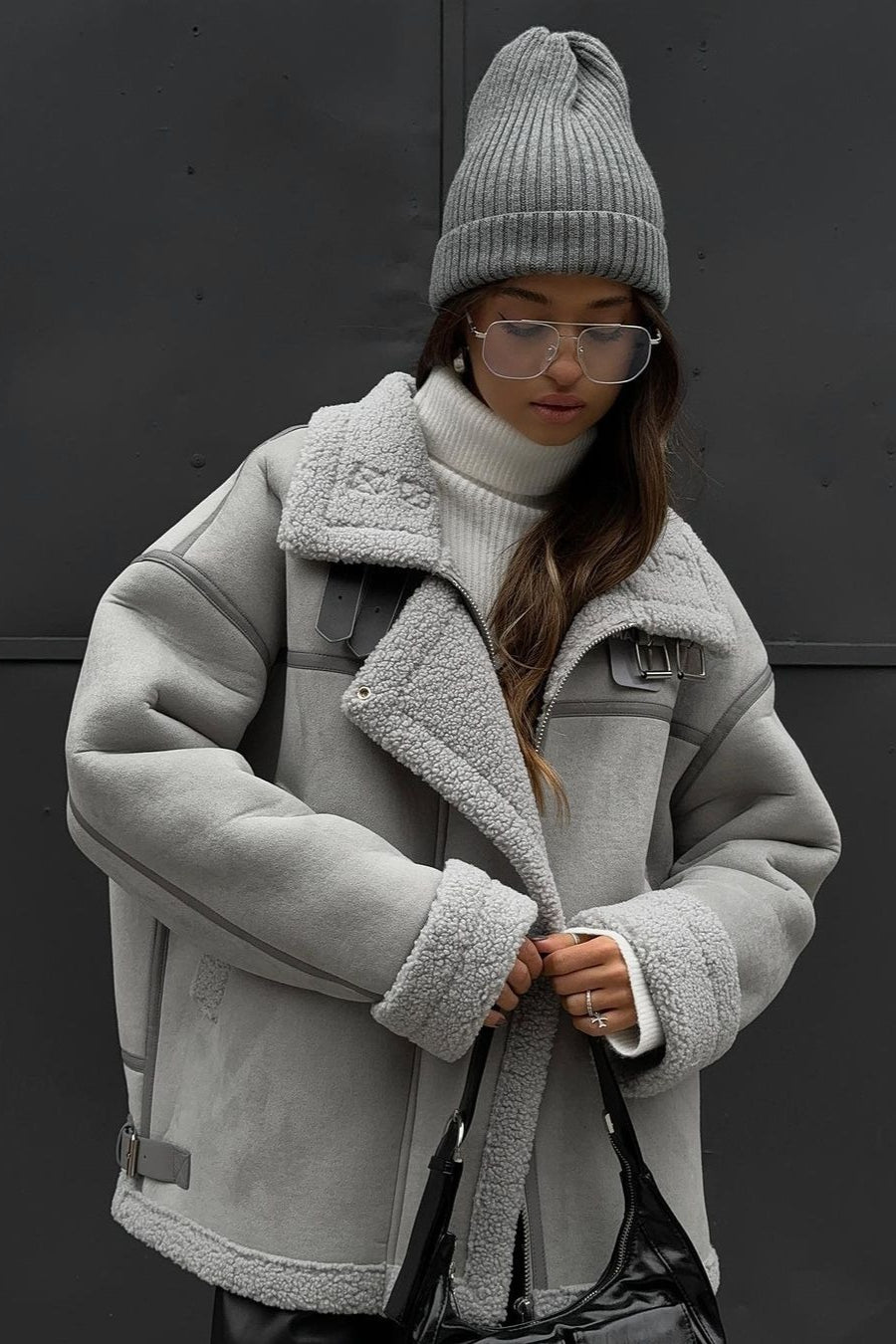 Sherpa Lined Motorcycle Style Coat Main image