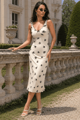Spaghetti Strap Bow V Neck Fitted Floral Dress