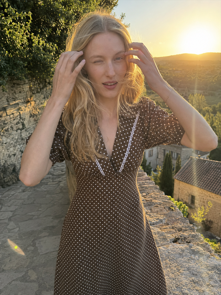 Polka Dot V-Neck Puff Sleeve Bodycon Maxi Dress Secondary image