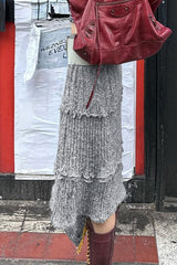 Knit Asymmetric Hem Ruffle Skirt