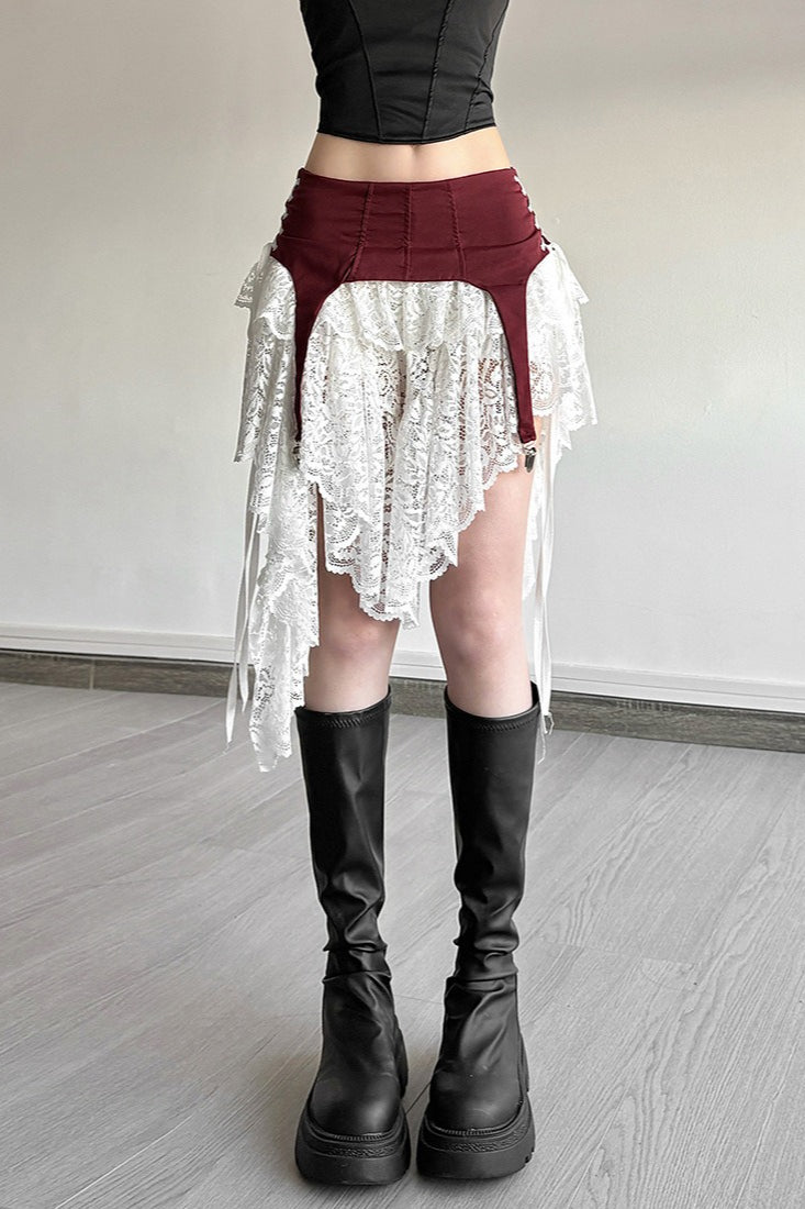 Sheer Lace Overlay Asymmetric Maxi Skirt Secondary image