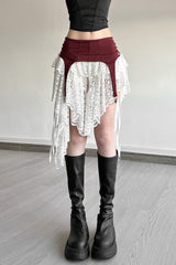 Sheer Lace Overlay Asymmetric Maxi Skirt