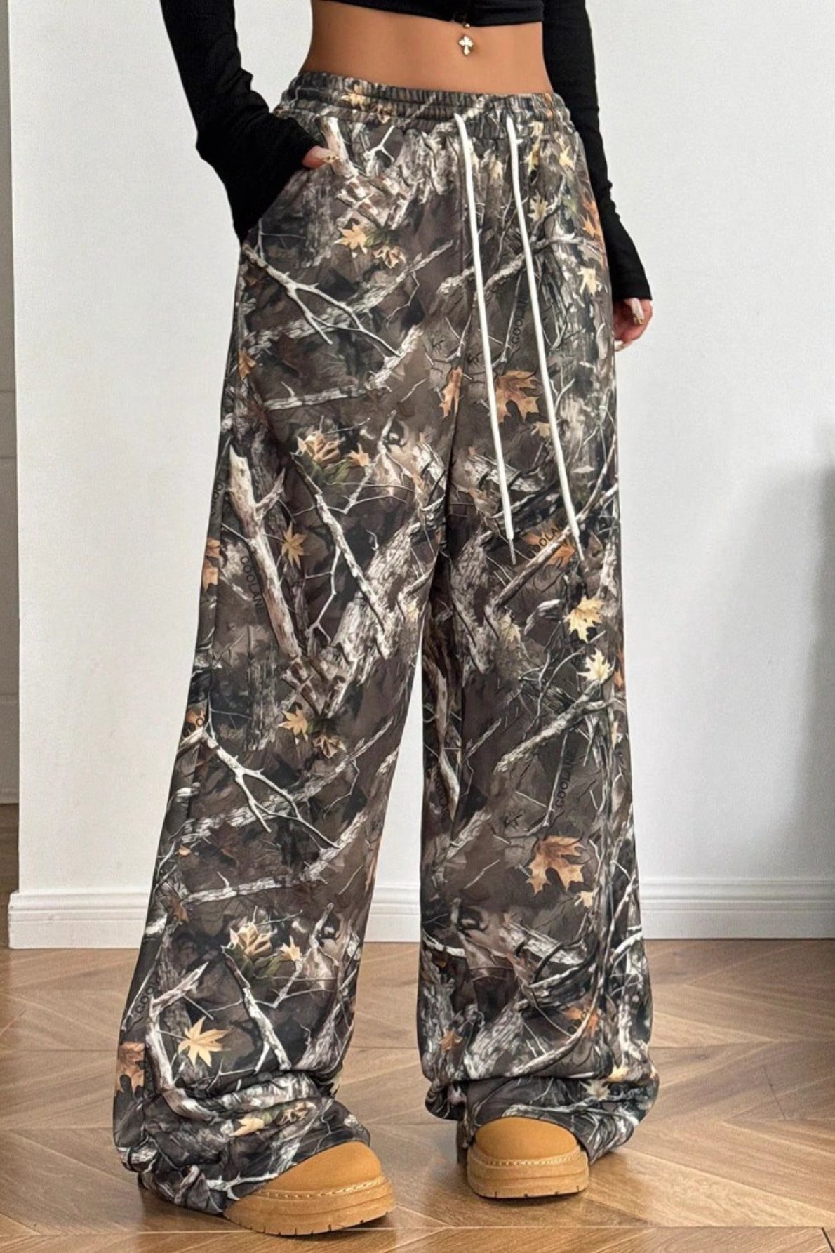 Camouflage Print Stretch Slim Wide Leg Casual Pants Main image