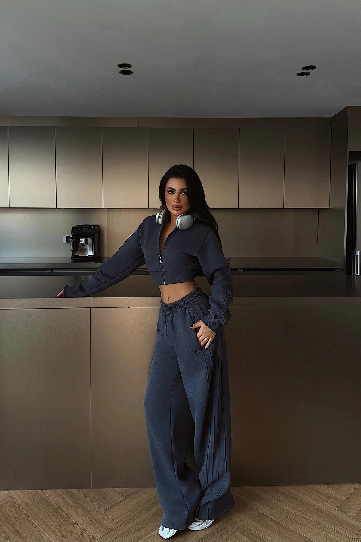 Cropped Hoodie Wide Leg Sweatpants Two-Piece Set