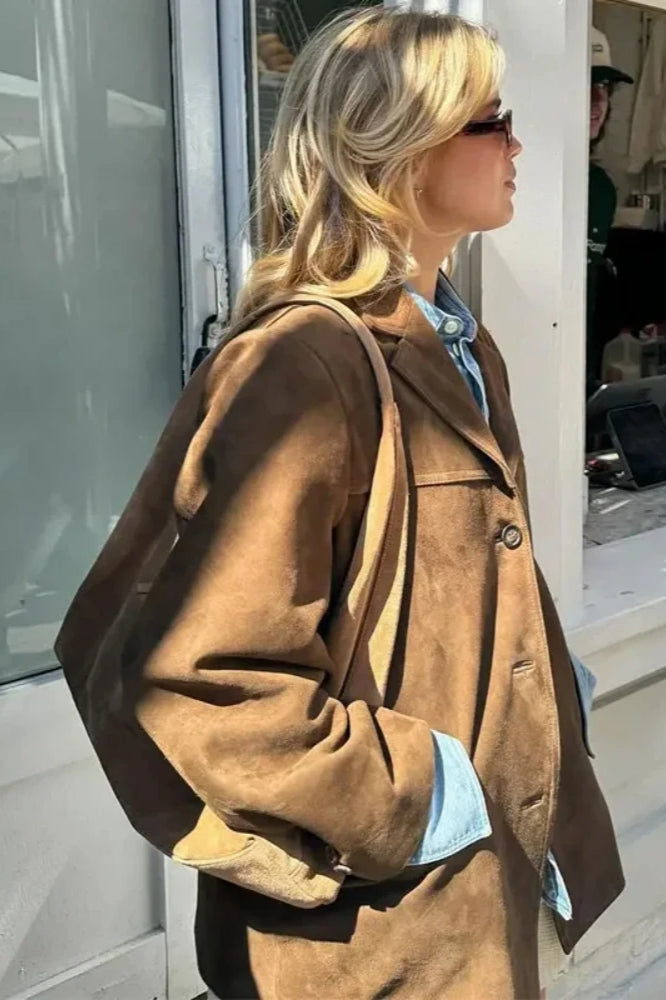 Brown Single-Breasted Suede Blazer Secondary image