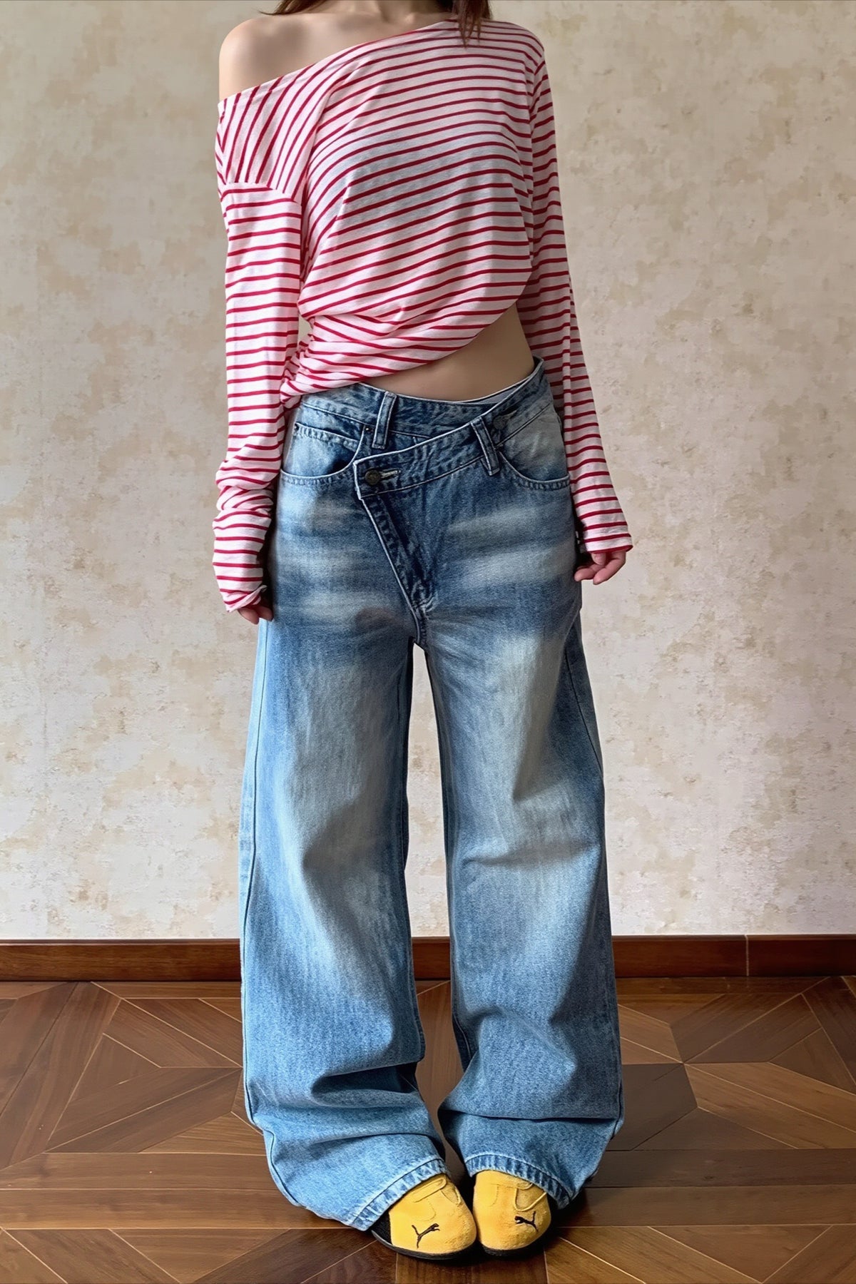 Vintage Washed Distressed Wide Leg Streetwear Jeans