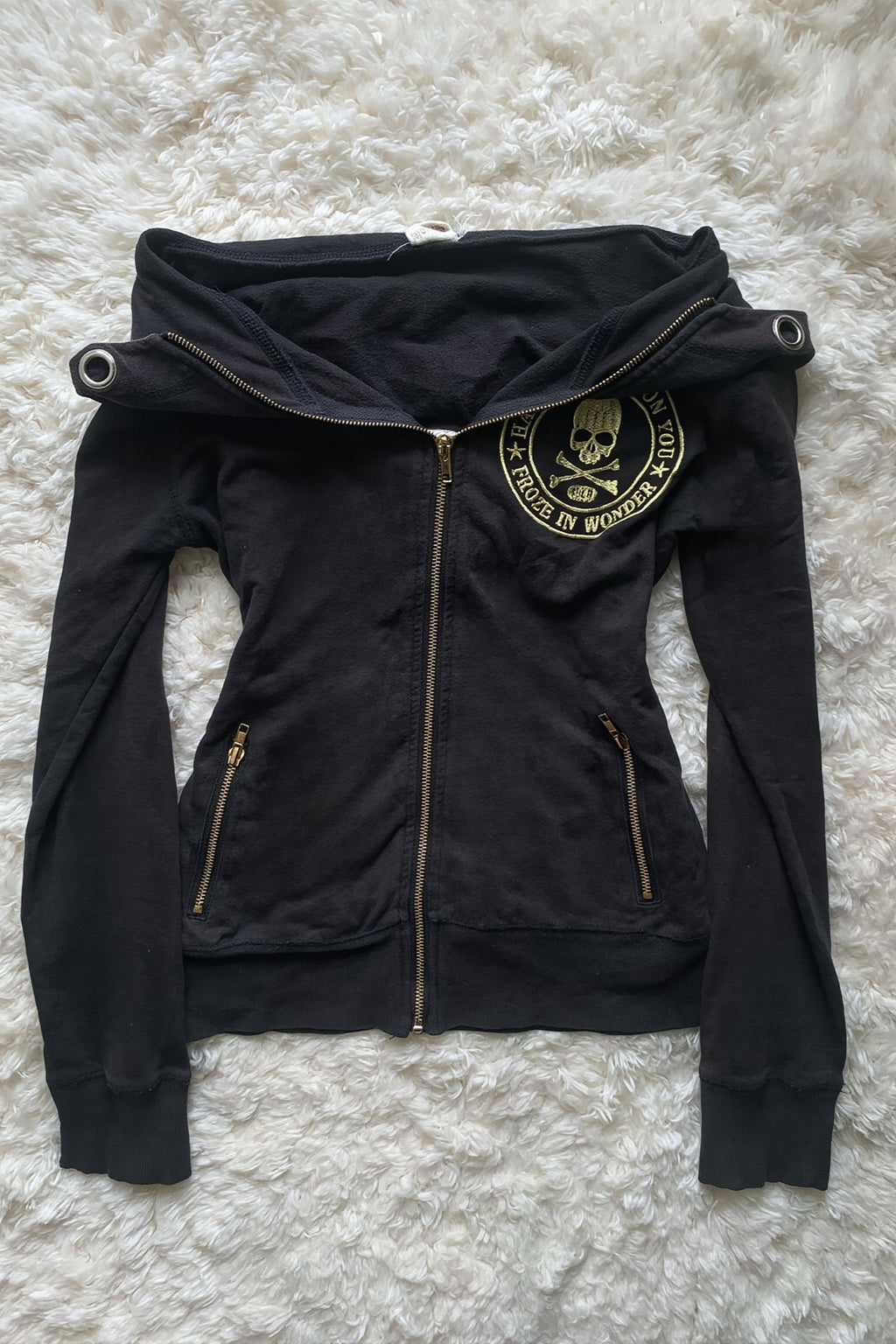 Skull Graphic Asymmetric Zip Up Hoodie