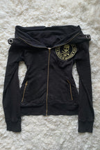 Skull Graphic Asymmetric Zip Up Hoodie