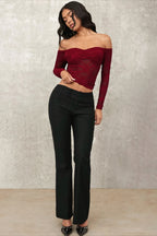 Off Shoulder Ruched Lace Long Sleeved T-shirts
