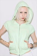 Rhinestone Cross Short Sleeve Zip Hoodie