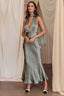 Solid Deep V Halter Backless Fitted Dress