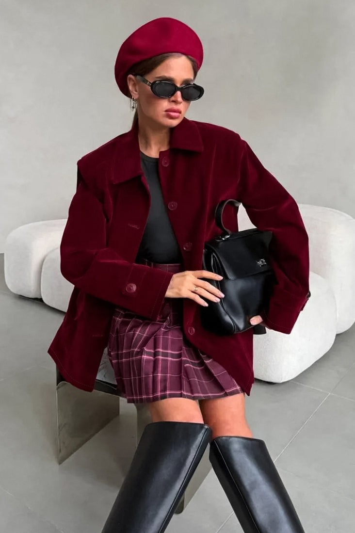 Vintage Style Velvet Wine Colored Coat Secondary image