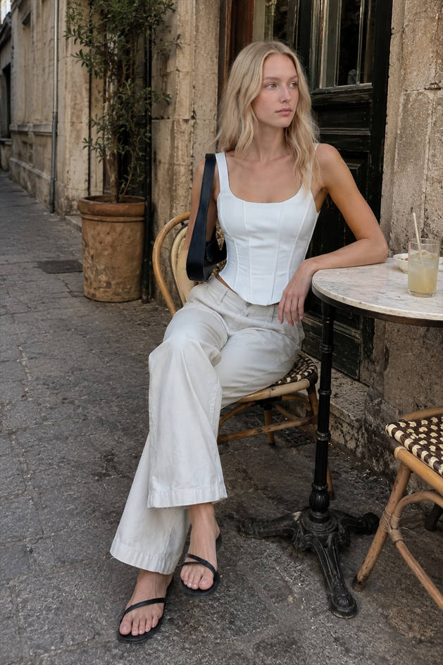 Ivory Glow Tied Crop Corset Top