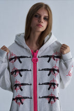 Glitter Gun Graphic Oversized Zip Hoodie