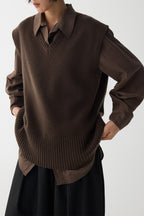 Detachable Cowl V-Neck Knit Top