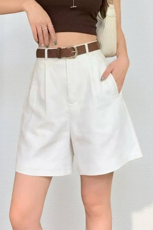 White Linen Blazer Style Loose Shorts Main image